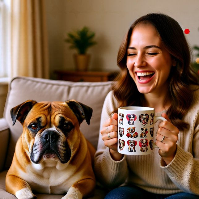 Valentine Bulldog Jumbo-Tasse (Bulldog Love Hearts Valentine Pattern Dog Giant Coffee Mug)