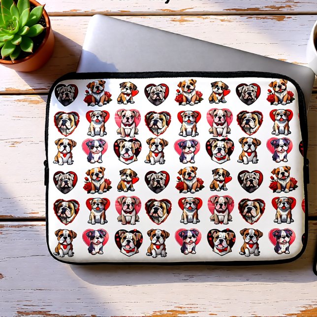 Valentine Bulldog Laptopschutzhülle (Bulldog Love Cute Valentine Dog Pattern Laptop Sleeve)