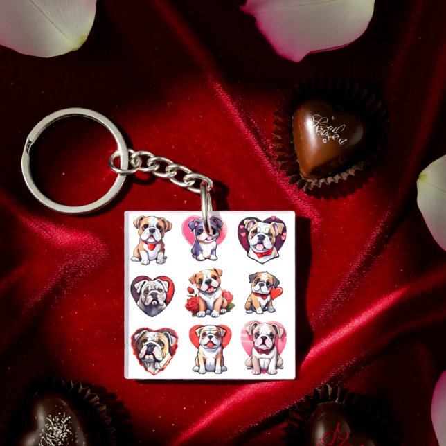 Valentine Bulldog Schlüsselanhänger (Bulldog Love Hearts Pattern Valentine Dog Keychain)