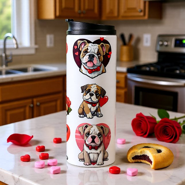 Valentine Bulldog Thermosbecher (Bulldog Heart Pattern Valentine Insulated Travel Thermal Tumbler)