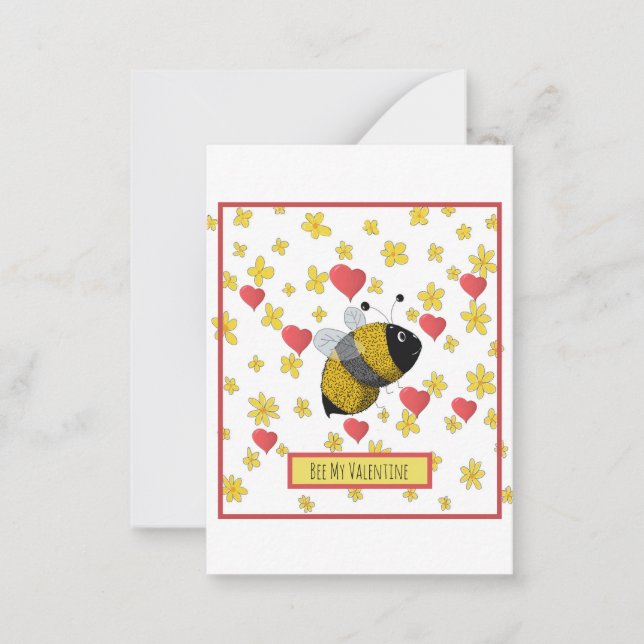 Valentine Bumblebee Daisy Pink Herz Niedlich Mitteilungskarte (Vorderseite)