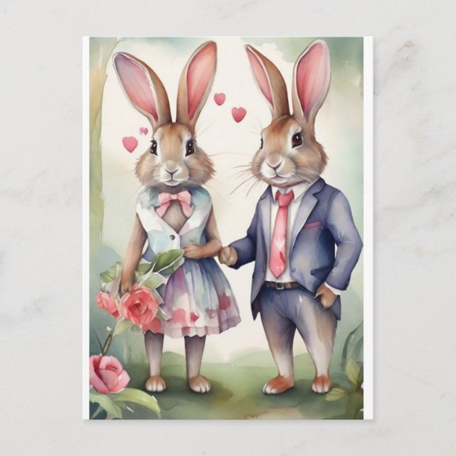 Valentine Bunnies in Blau Postkarte (Vorderseite)