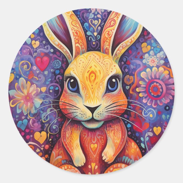 Valentine Bunny Blume lila Runder Aufkleber (Vorderseite)