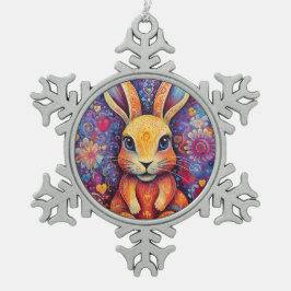 Valentine Bunny Blume lila Schneeflocken Zinn-Ornament