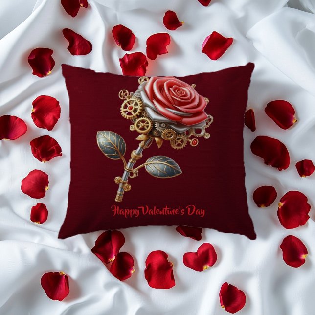 Valentine Burgundy Pink White Steampunk Rose Kissen (Von Creator hochgeladen)
