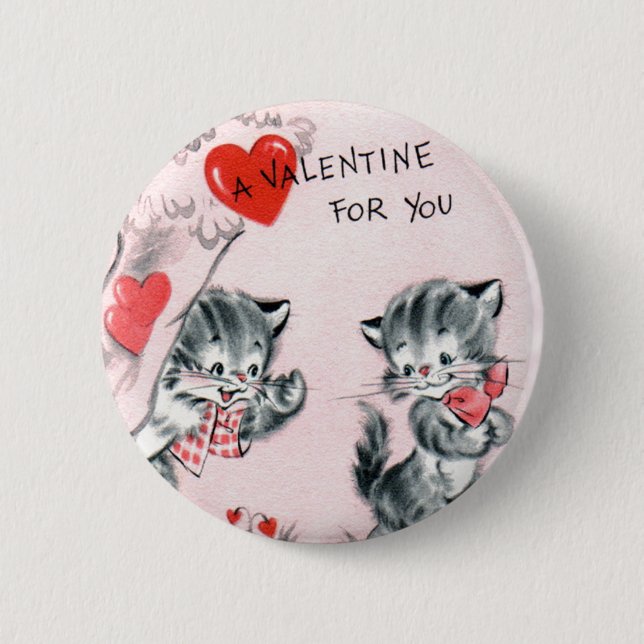 Valentine-Button des Kindes Vintages das Kätzchen Button (Vorderseite)