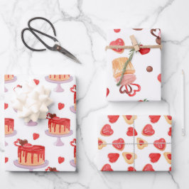 Valentine Cake & Red Heart Cookies Geschenkpapier Set