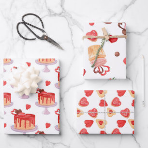 Valentine Cake & Red Heart Cookies Geschenkpapier Set