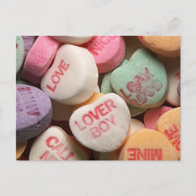 Valentine Candy Conversation Hearts Feiertagspostkarte (Vorderseite)