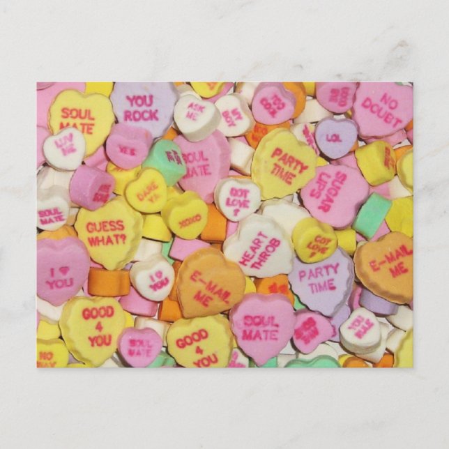 Valentine Candy Hearts Feiertagspostkarte (Vorderseite)