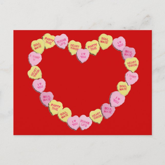 Valentine Candy Hearts Heart Feiertagspostkarte (Vorderseite)