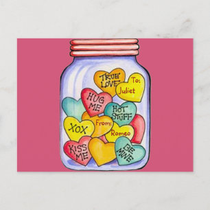 Valentine Candy Jar Postcard Feiertagspostkarte