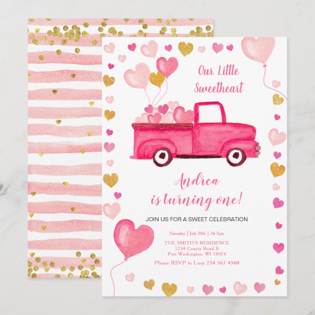 Valentine Car Heart Pink Birthday Einladung (Vorne/Hinten)