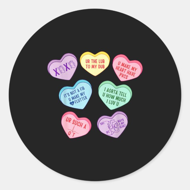 Valentine Cardiologist Hearts Candy Ekg Tech Telem Runder Aufkleber (Vorderseite)
