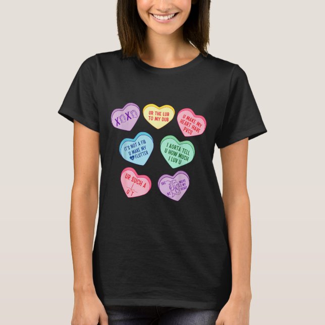 Valentine Cardiologist Hearts Candy Ekg Tech Telem T-Shirt (Vorderseite)