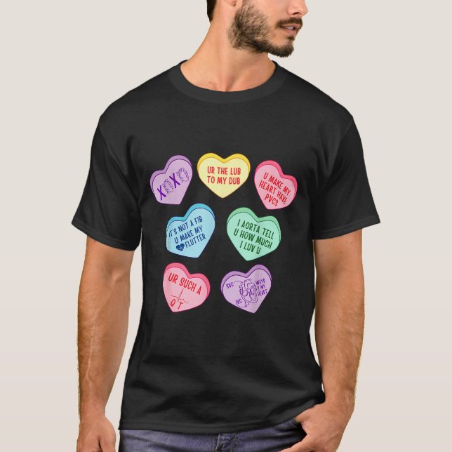 Valentine Cardiologist Hearts Candy Ekg Tech Telem T-Shirt (Vorderseite)