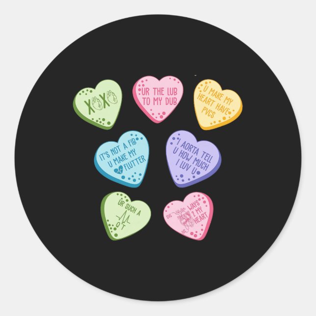 Valentine Cardiology Nurse Conversation Hearts Can Runder Aufkleber (Vorderseite)