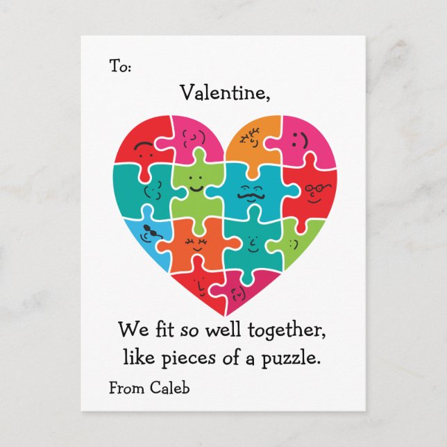 Valentine Cartes de classe Enfants Autisme Coeur (Devant)
