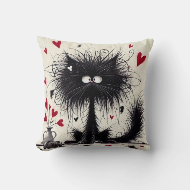 Valentine Cat Art Throw Pillow Kissen (Vorderseite)
