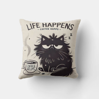 Valentine Cat & Coffee Art Throw Pillow Kissen