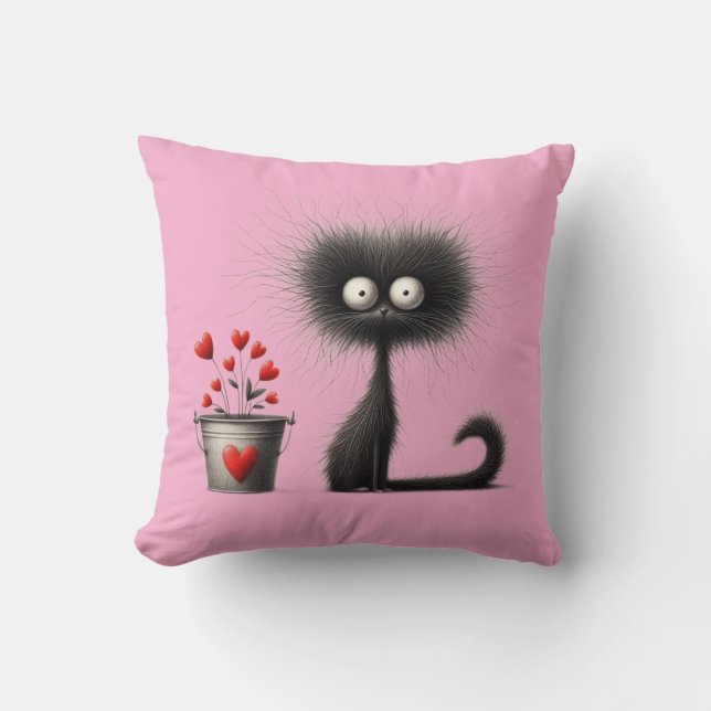 Valentine Cat & Coffee Art Throw Pillow Kissen (Vorderseite)