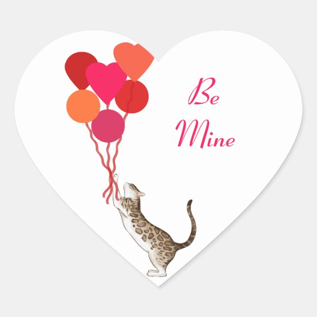 Valentine Cat mit Heart Balloons Holiday Sticker (Vorderseite)