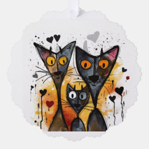 Valentine Cats and Hearts Ornament Karte