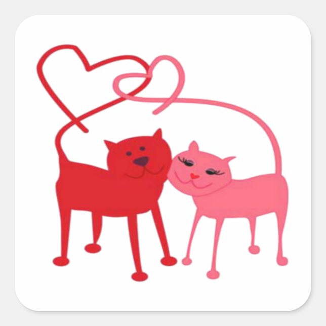 Valentine Cats Quadratischer Aufkleber (Vorderseite)