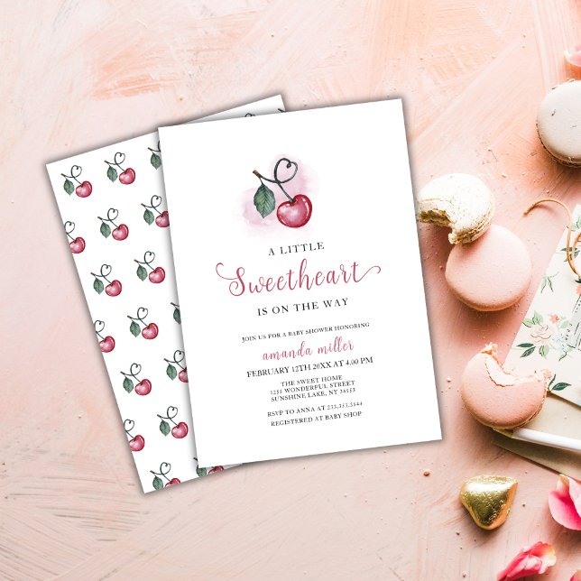 Valentine Cherry Berry Sweetheat Heart Baby Shower Einladung (Valentine Cherry Berry Sweetheat Heart Baby Shower Invitation)