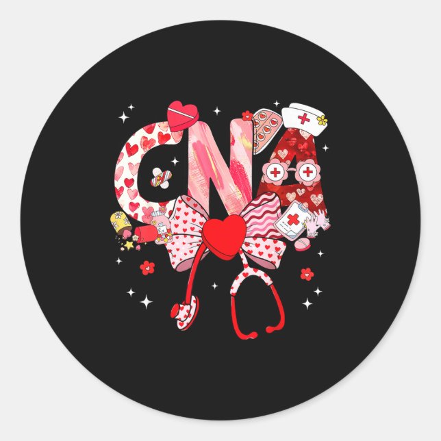 Valentine Cna Krankenschwester Kokette Schleife St Runder Aufkleber (Vorderseite)