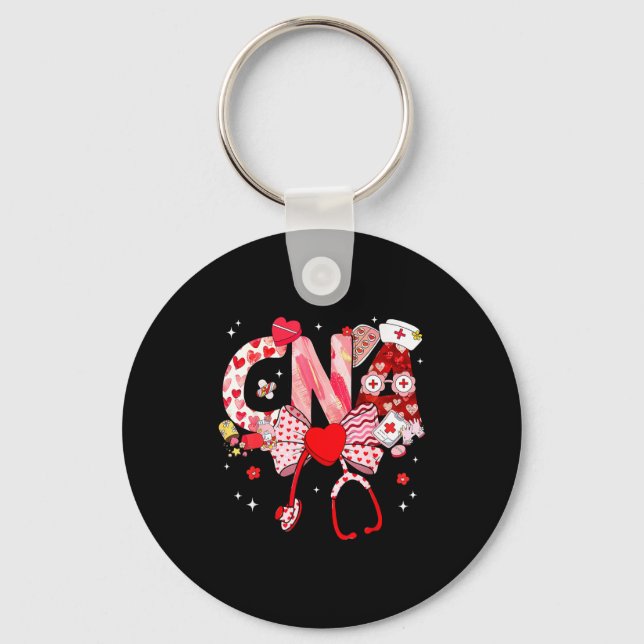 Valentine Cna Nurse Coquette Bow Stethoscope Girl  Schlüsselanhänger (Vorderseite)