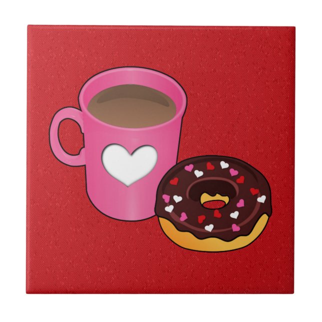 Valentine Coffee and Donut Fliese (Vorderseite)