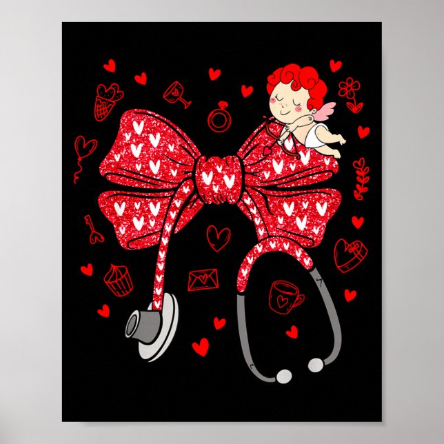 Valentine Coquette Bow Nurse Stethoscope Nursing D Poster (Vorne)