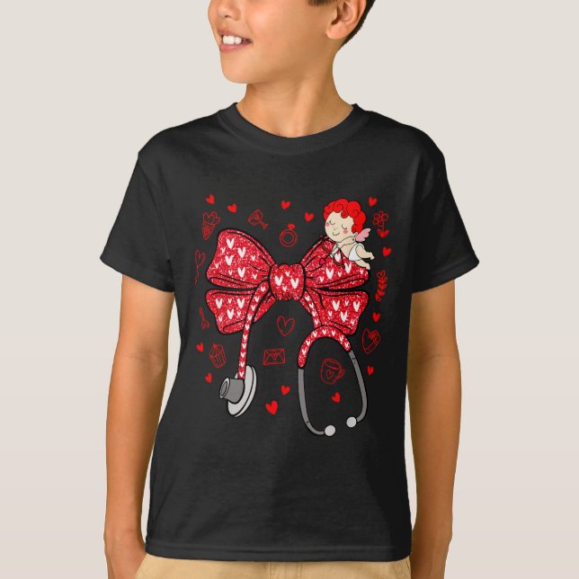 Valentine Coquette Bow Nurse Stethoscope Nursing D T-Shirt (Vorderseite)