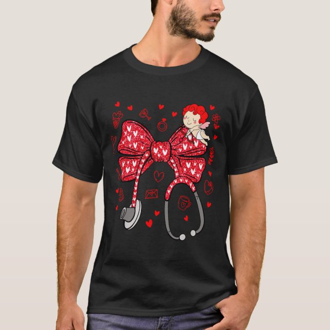 Valentine Coquette Bow Nurse Stethoscope Nursing D T-Shirt (Vorderseite)