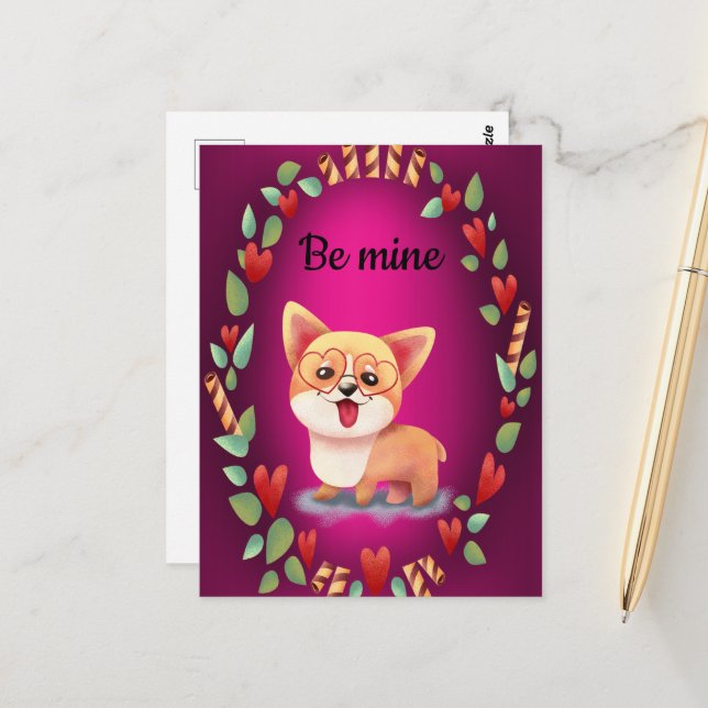 Valentine Corgi Liebe Postkarte (Vorderseite/Rückseite Beispiel)