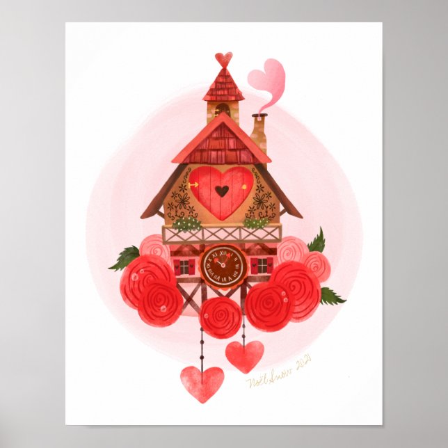 Valentine Cuckoo Uhr Kunstdruckerei Poster (Vorne)