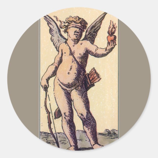 Valentine Cupid Blindgefaltet, Vintage Tarot Card Runder Aufkleber (Vorderseite)