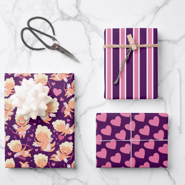 Valentine Cupid Liebe Wrapping Paper Set 3 Geschenkpapier Set (Vorderseite)