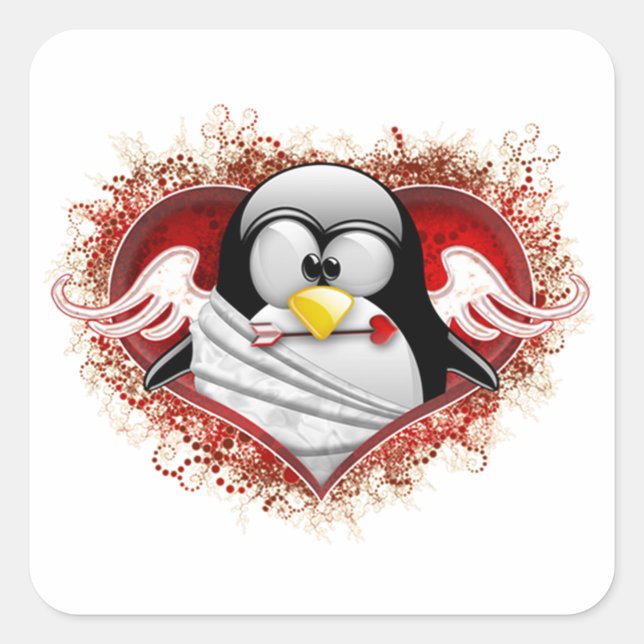 Valentine Cupid Tux Quadratischer Aufkleber (Vorderseite)