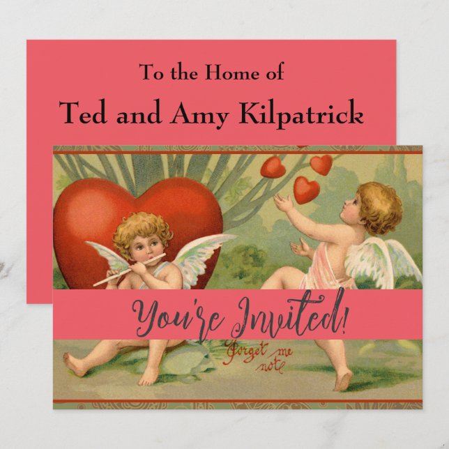 Valentine Cupids Liebe Antik Vintag Einladung (Vorne/Hinten)