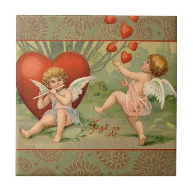 Valentine Cupids Liebe Antik Vintag Fliese (Vorderseite)