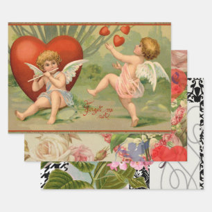Valentine Cupids Liebe Antik Vintag Geschenkpapier Set