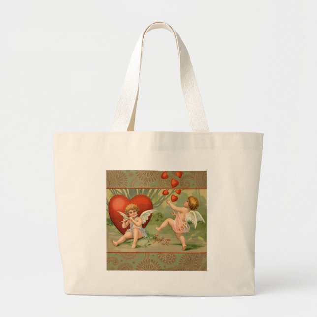 Valentine Cupids Liebe Antik Vintag Jumbo Stoffbeutel (Vorne)