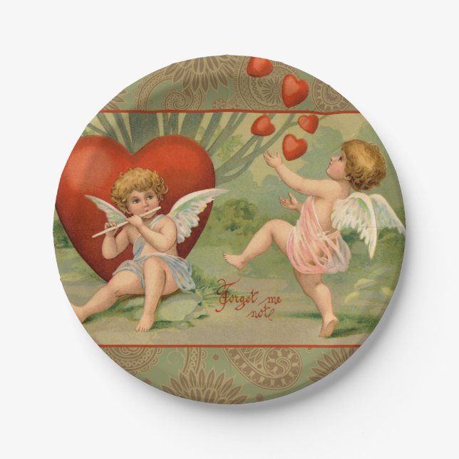Valentine Cupids Liebe Antik Vintag Pappteller (Vorderseite)
