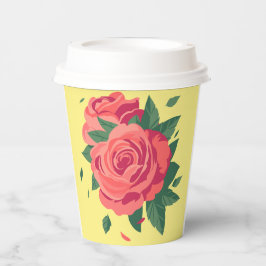 Valentine cups rosa Rosen auf gelbem Hintergrund Pappbecher
