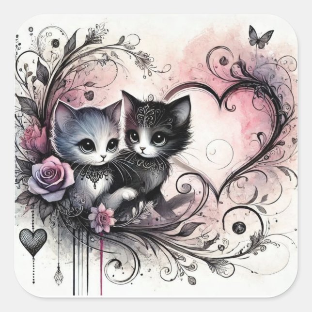Valentine Cute Cats Sticker – Sweet Love Design (Vorderseite)