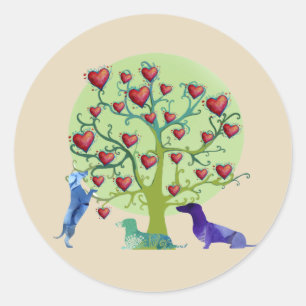 Valentine-Dackel-Herz-Garten-Klassiker-Aufkleber Runder Aufkleber