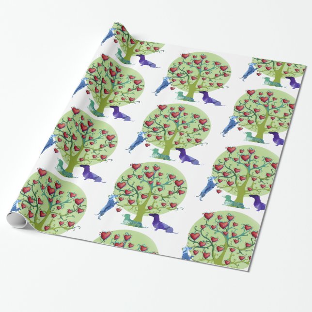 Valentine Dackel hört glänzendes Wrapping Paper Geschenkpapier (Ungerollt)