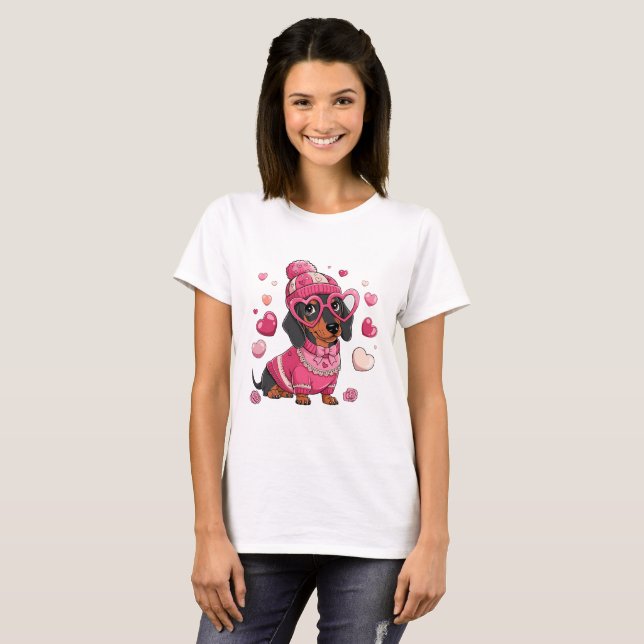 Valentine Dackel Hund, Wursthund T-Shirt (Vorne ganz)